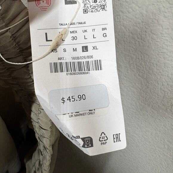 Zara Womens Size Large Weekend Jogger Pants Tan Khaki Drawstring Waist - Picture 6 of 8